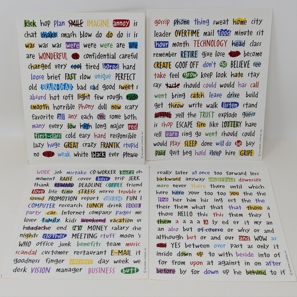Hallmark Sticker Sheets Words Funny Phrases Vintage